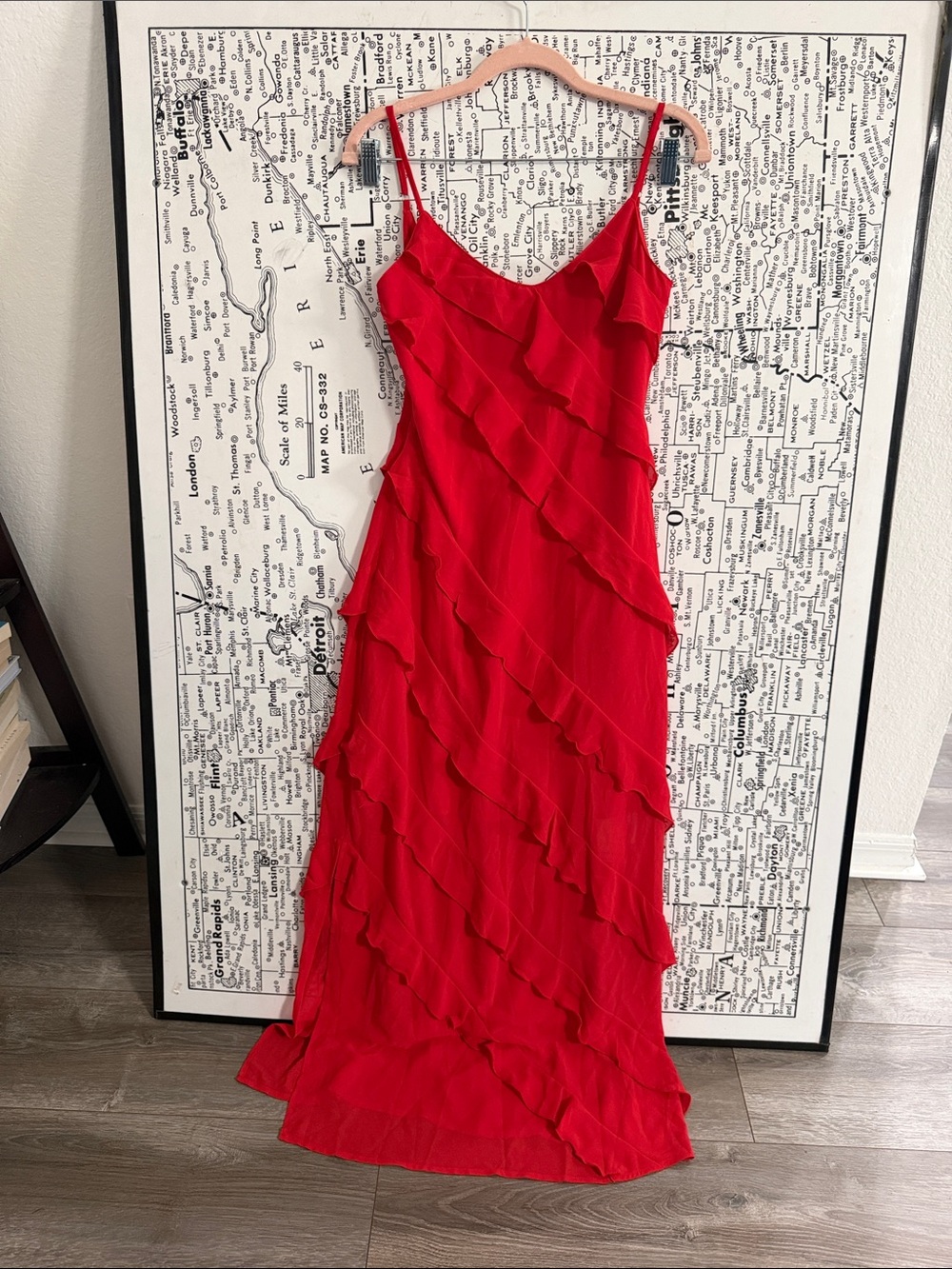 Red Ruffled Slip Dress - Picture 5 of 6